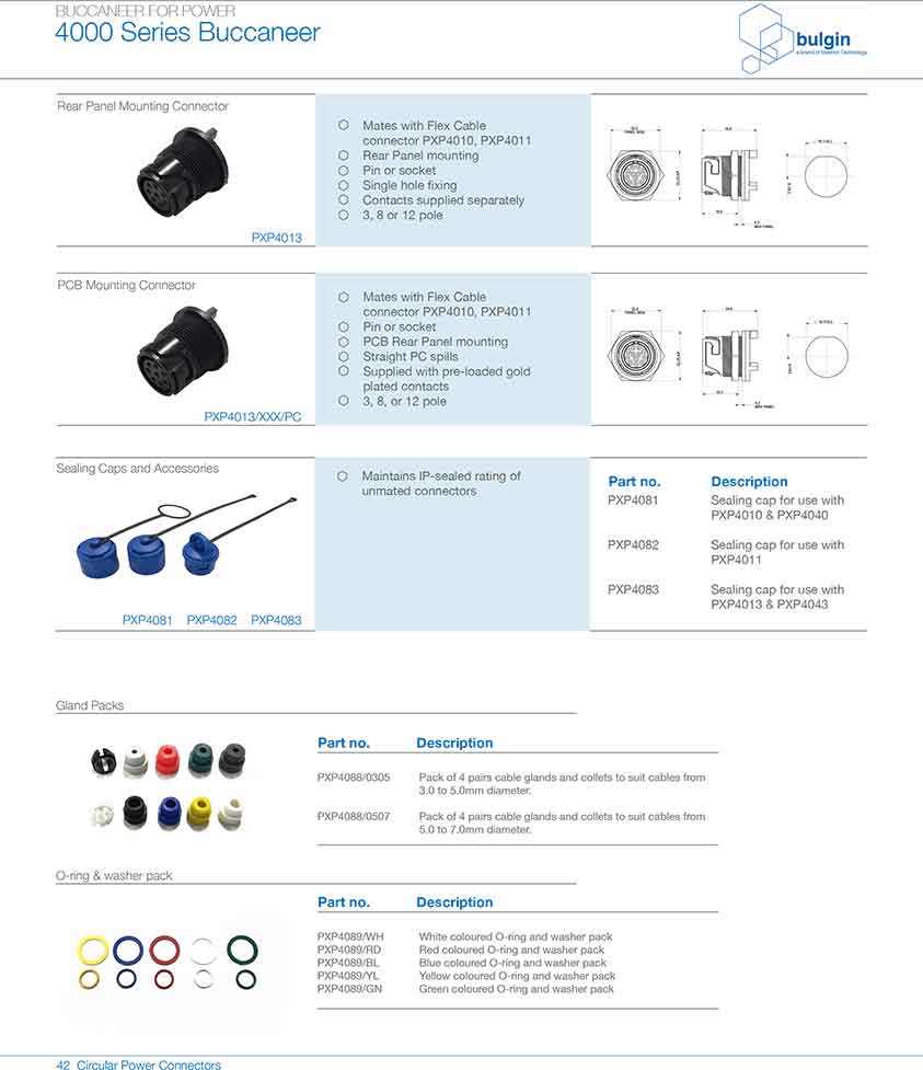 PXP4013后面板安装连接器参数             