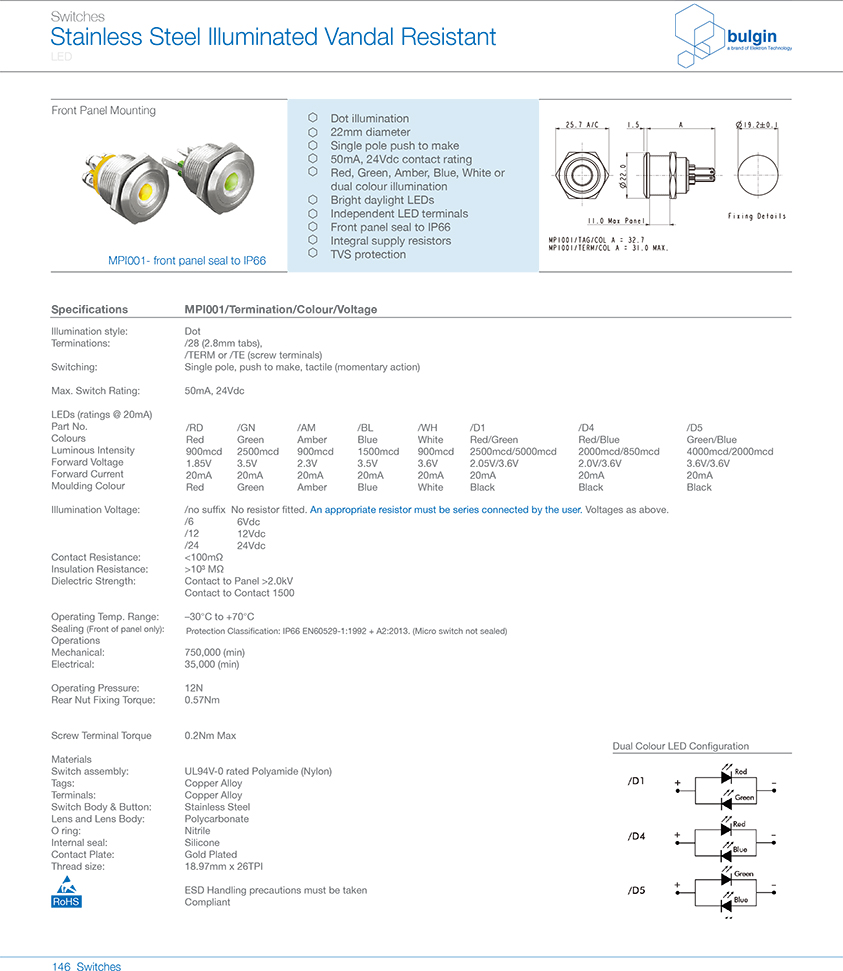 MP1001前面板密封防破坏开关选型