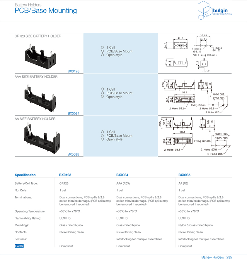 AAAR03 PCB底座安装电池座选型