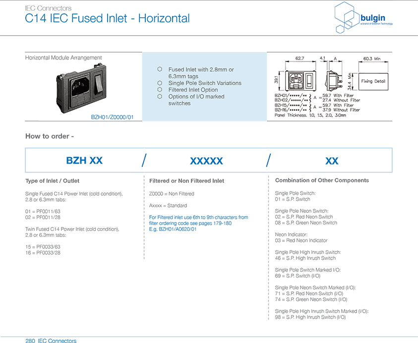BZH01-Z0000-01水平电源接入模块规格尺寸
