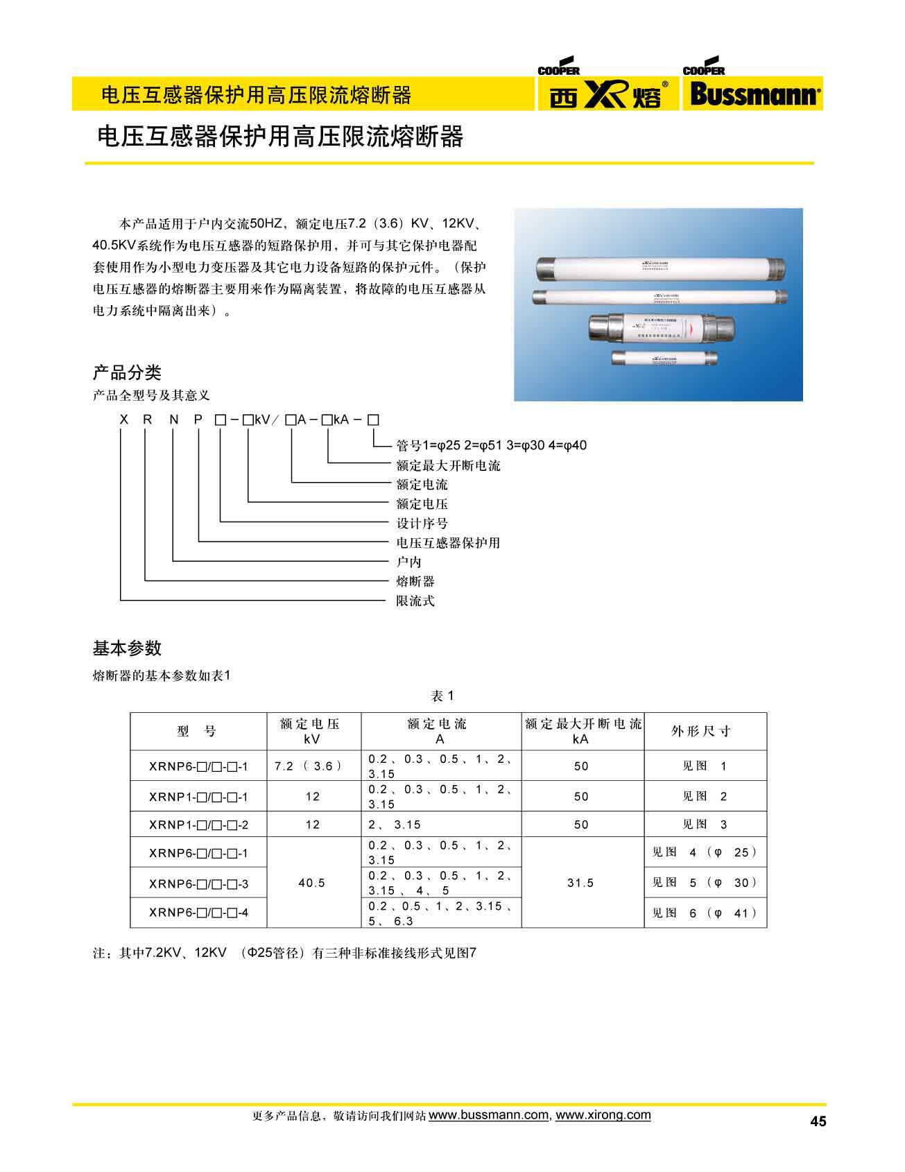 电压互感器保护高压限流熔断器XRNP系列选型