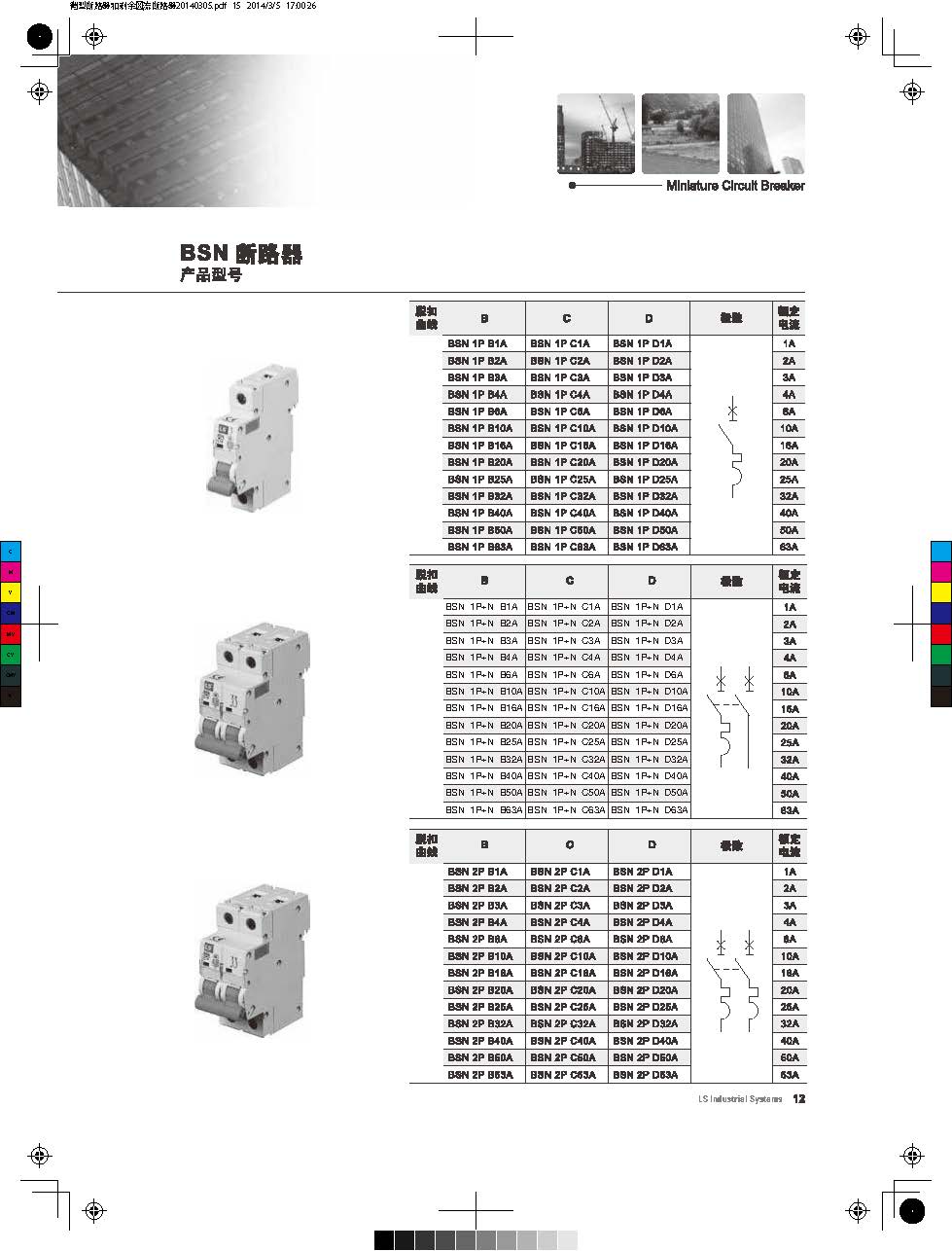 BSN系列微型断路器产品型号