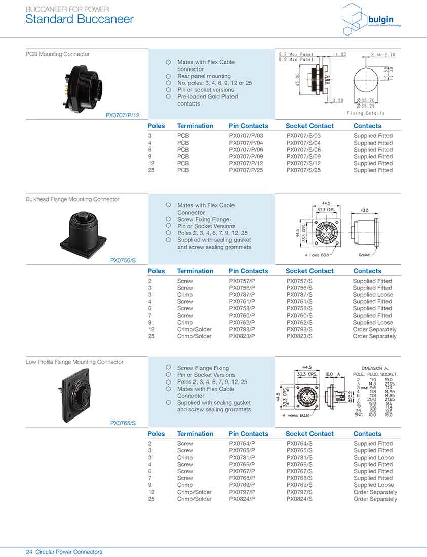 标准系列电源连接器配件PX0734，PX0733附件