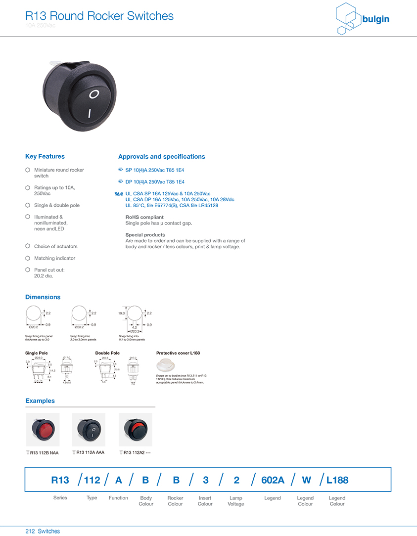 R13圆形翘板开关选型