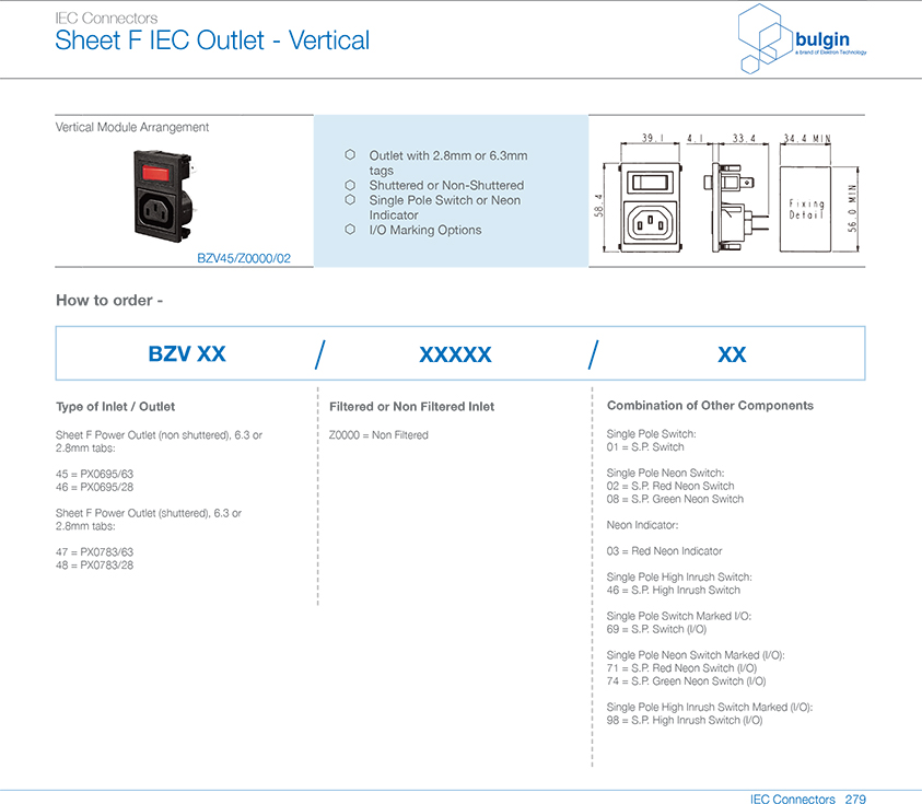 BZV45-Z0000-02垂直电源接入模块规格尺寸