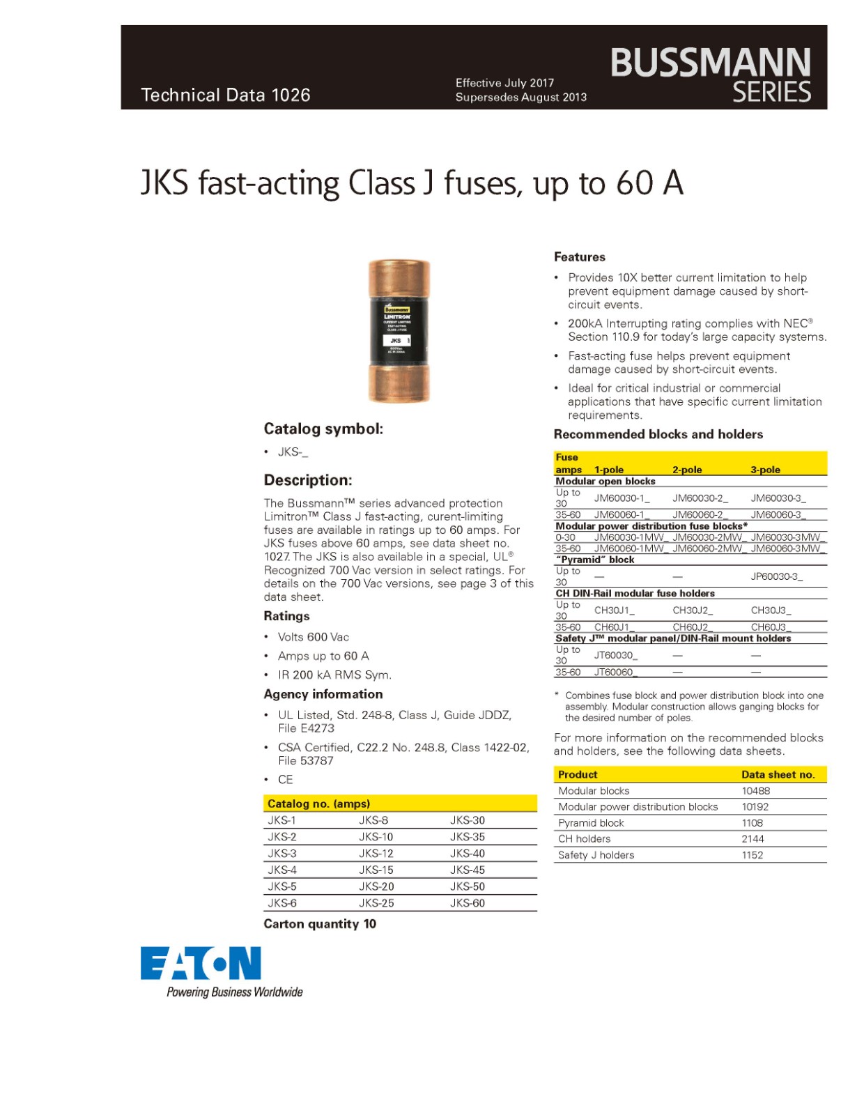 JKS系列熔断器选型