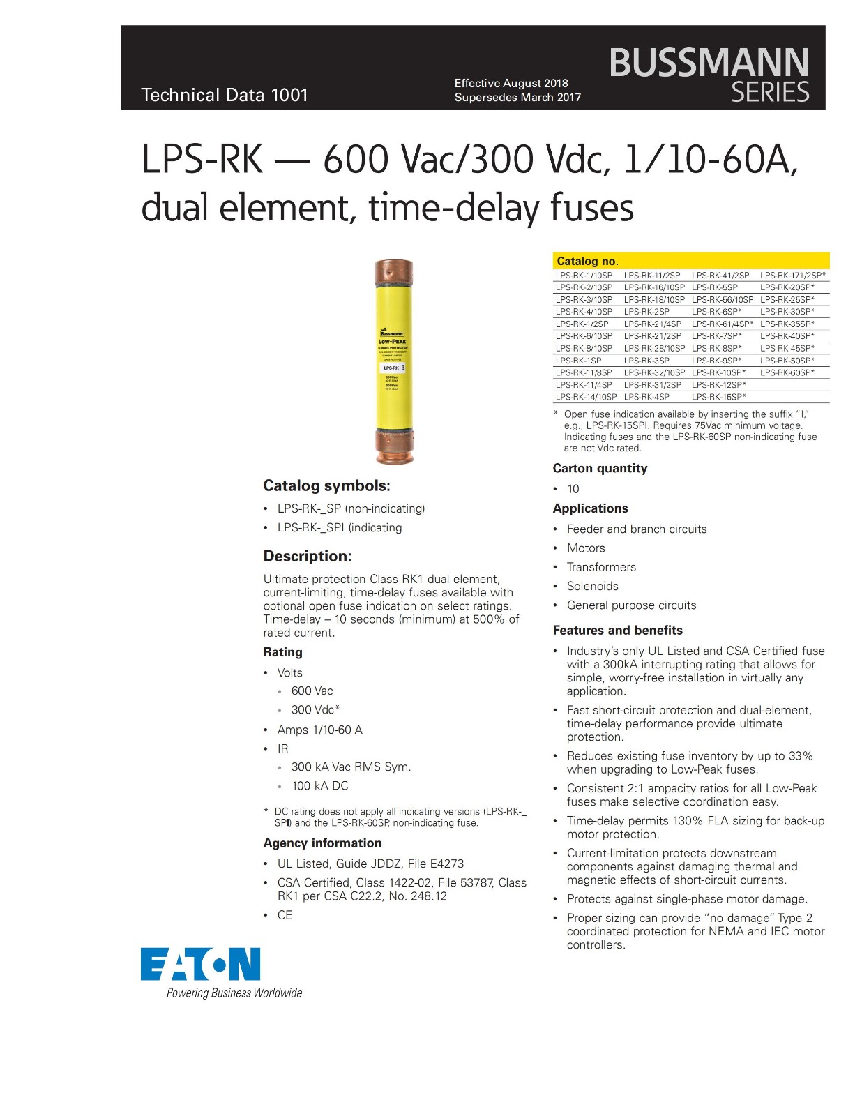 LPS-RK系列熔断器 选型参数